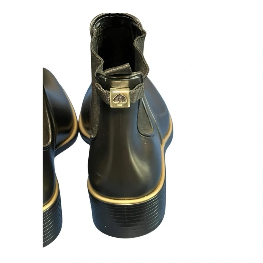 Kate Spade Sedgewick Rubber Rain Boots Size 9 Black & Gold Trim